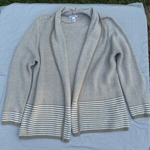 Croft & Barrow Petite PM Tan & White Striped Open Front Acrylic Knit Cardigan
